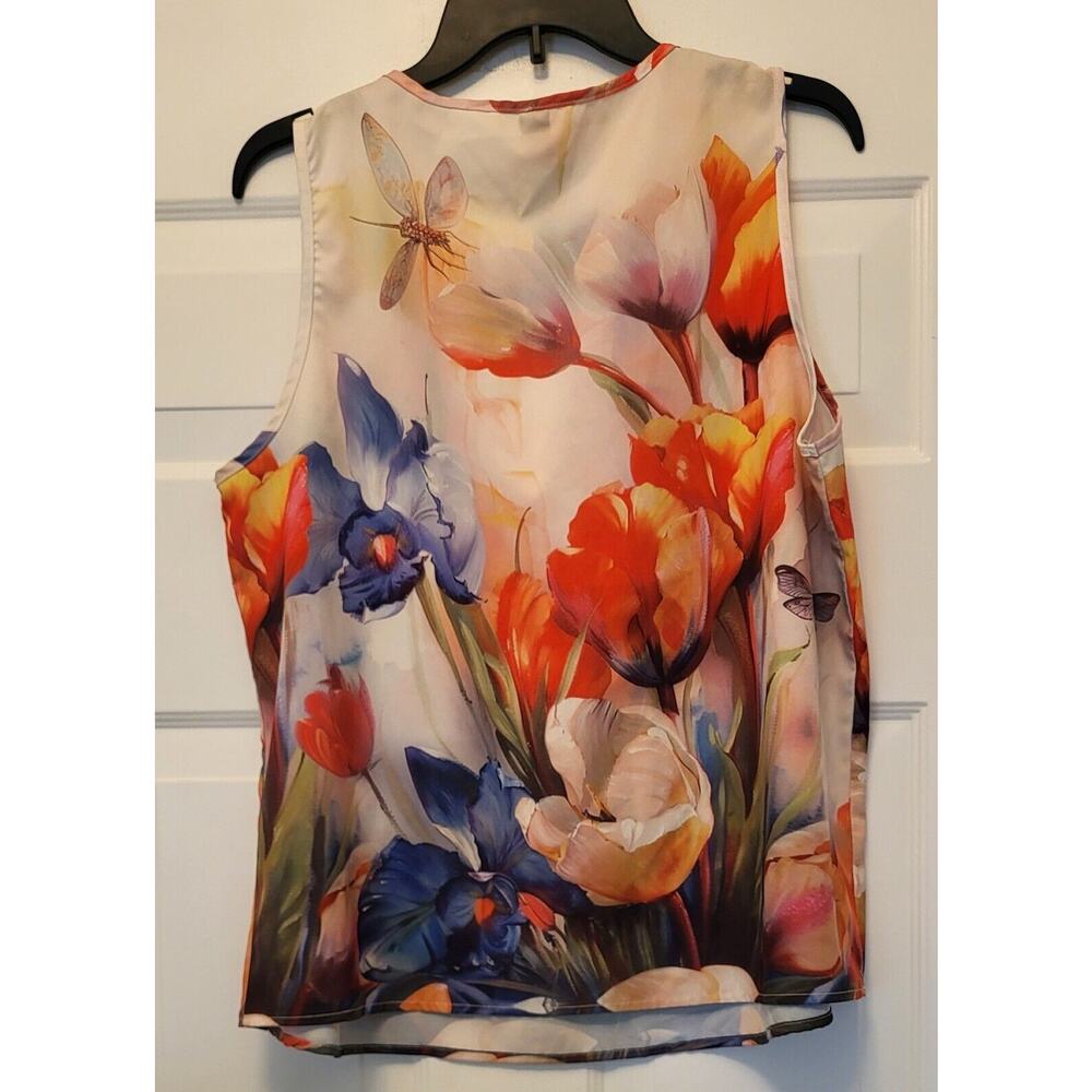 SHEIN Women’s Sz XL V Neck Blouse Top With Red & Purple Flowers - Picture 5 of 10